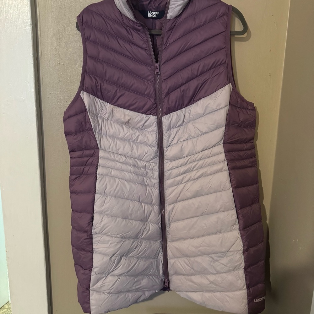 Lands' End Women's Purple and Gray Puffer Vest